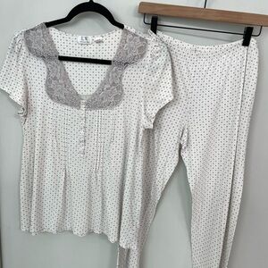 Eileen West Short Sleeve Pajama Pants Modal Set Women’s Size Medium Gray Lace 13